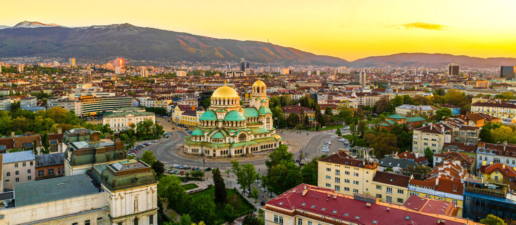 Panorama of Sofia at sunset