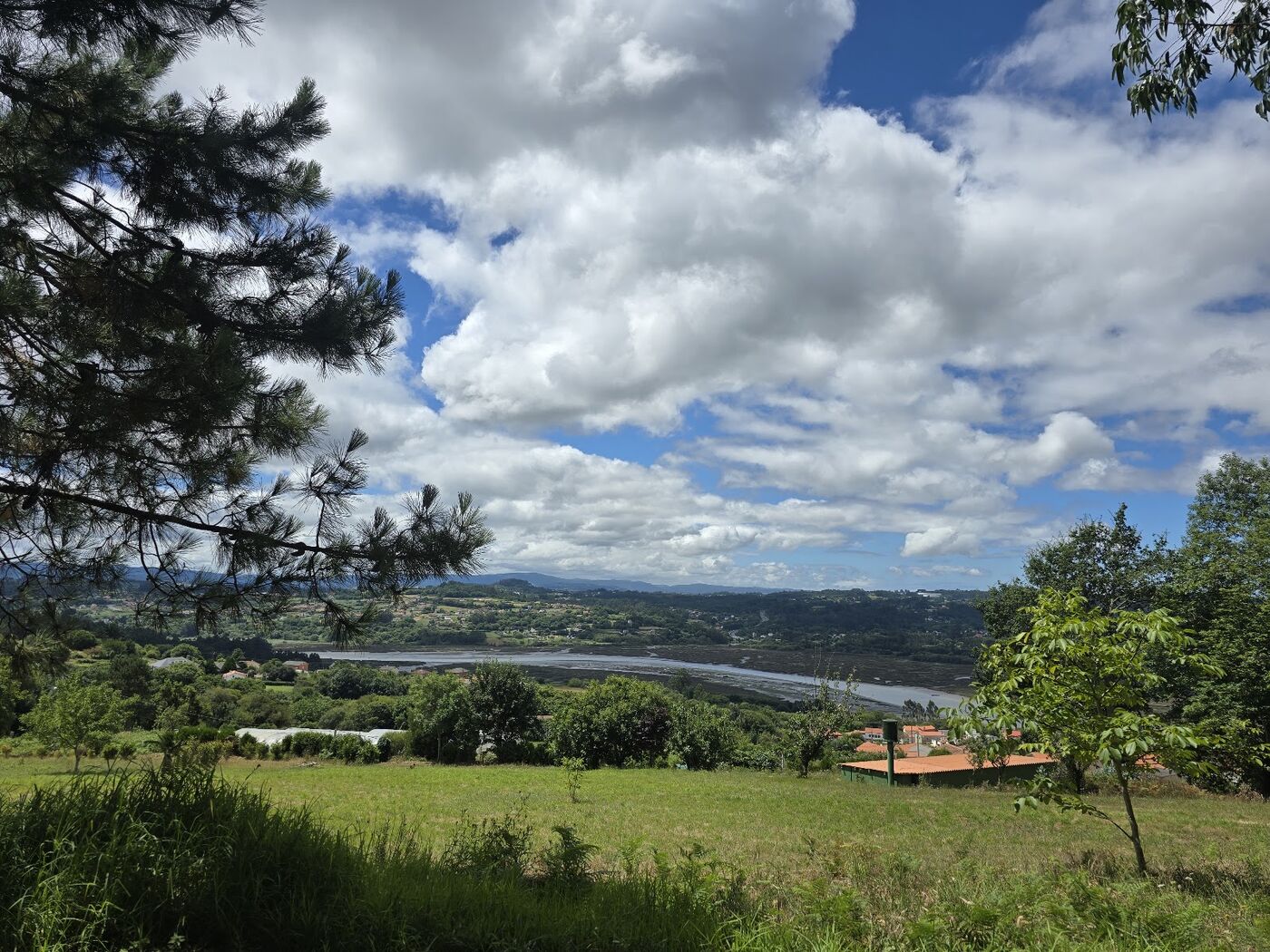 A river valley under a cloudy sky seen from the Way